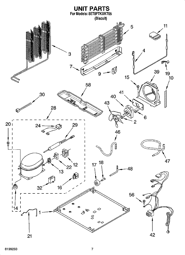 UNIT PARTS Diagram and Parts List for 8ET8FTKXKT05  Whirlpool Refrigerator