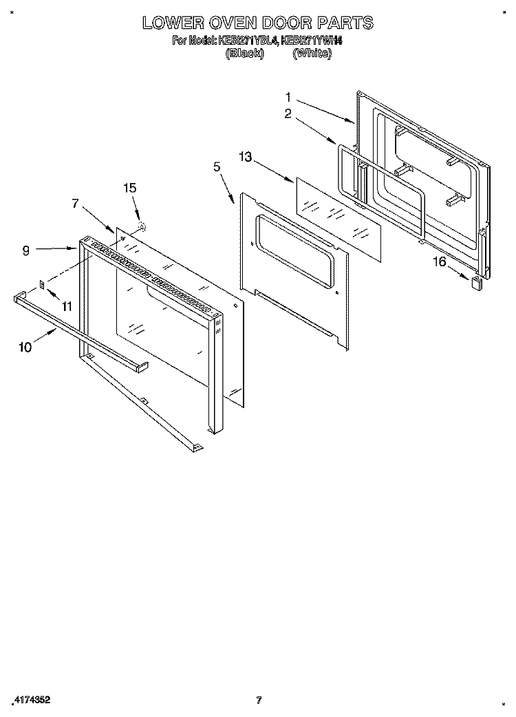 LOWER OVEN DOOR Diagram and Parts List for KEBI271YBL4  KitchenAid Wall Oven
