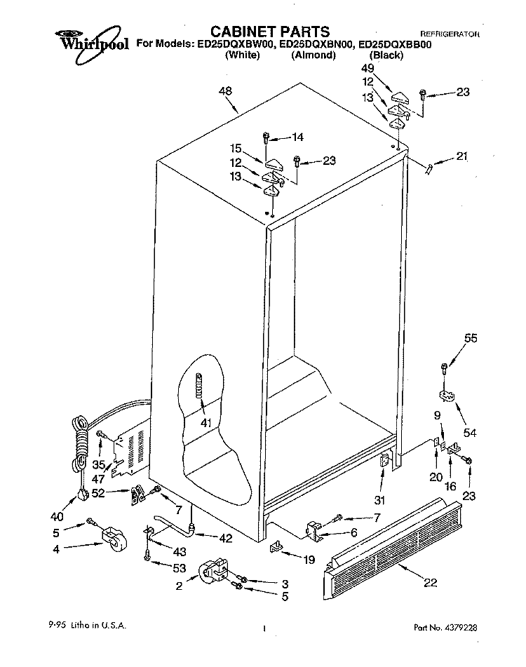 CABINET Diagram and Parts List for ED25DQXBN00  Whirlpool Refrigerator