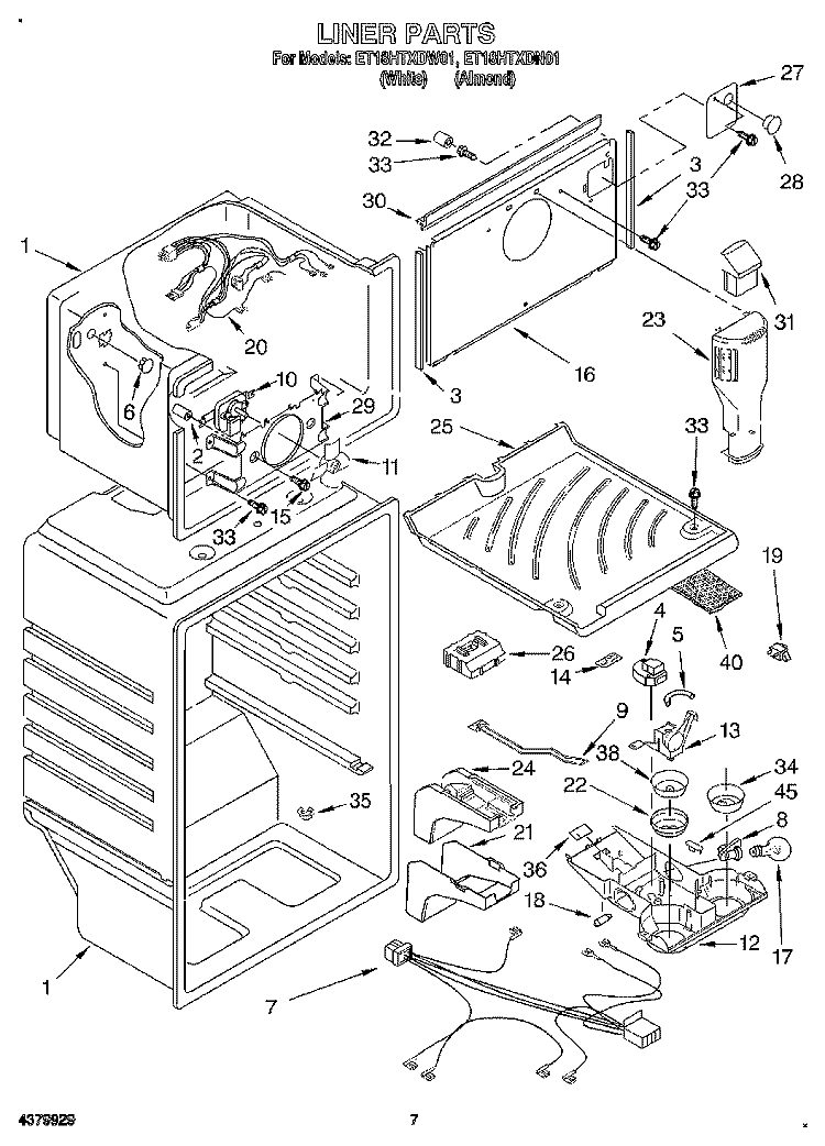 LINER Diagram and Parts List for ET18HTXDW01  Whirlpool Refrigerator