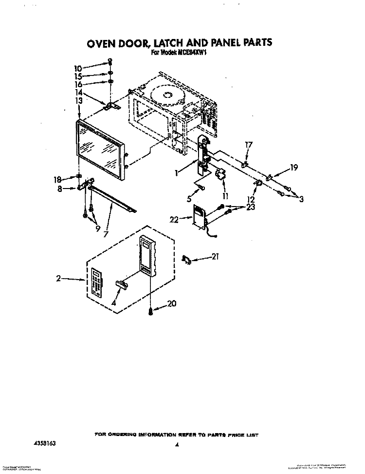 OVEN DOOR, LATCH AND PANEL Diagram and Parts List for MCE04XW1  Roper Microwave