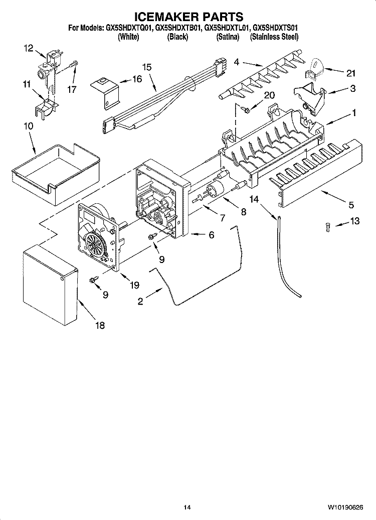 ICEMAKER PARTS, OPTIONAL PARTS (NOT INCLUDED) Diagram and Parts List for GX5SHDXTQ01  Whirlpool Refrigerator