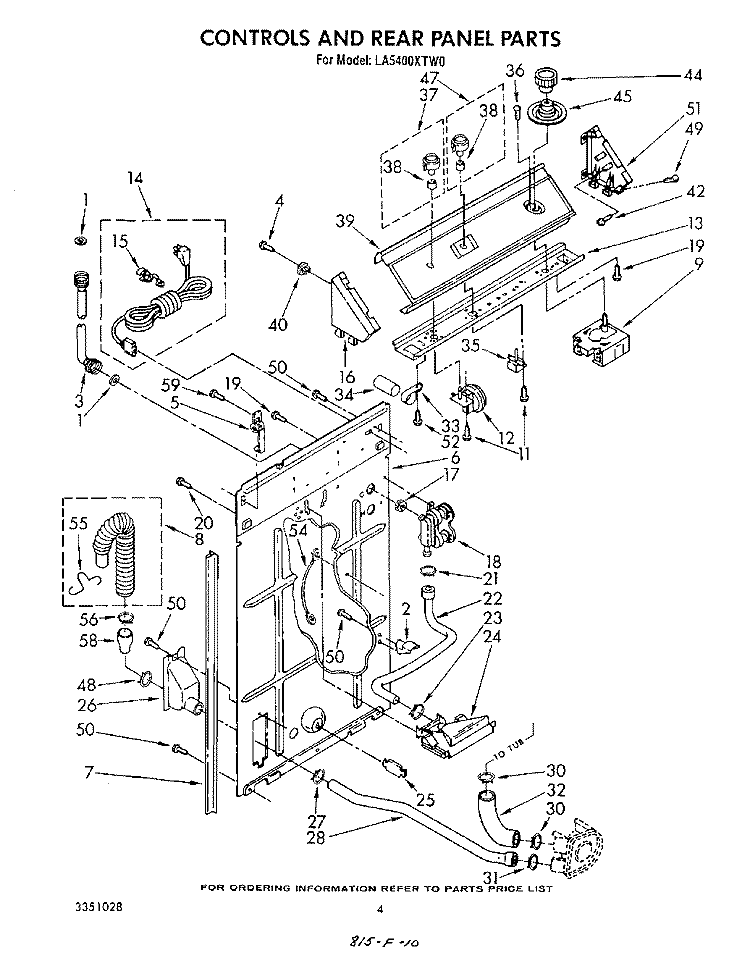 CONTROLS AND REAR PANEL Diagram and Parts List for LA5400XTN0  Whirlpool Washer