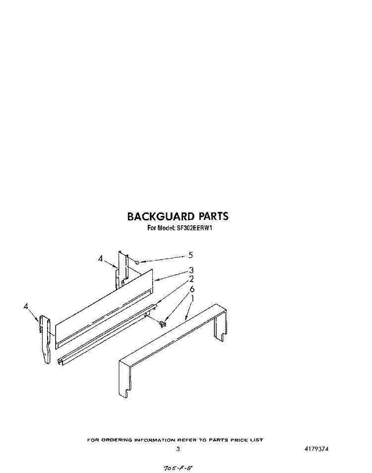 BACKGUARD Diagram and Parts List for SF302EERW1  Whirlpool Range