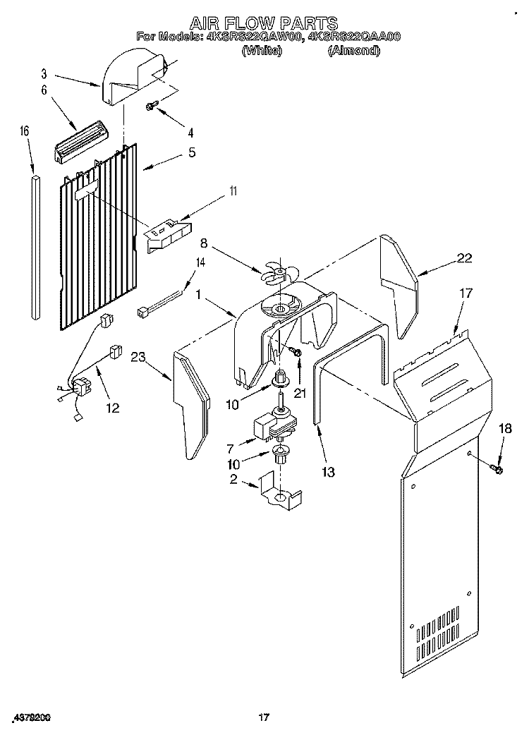 AIR FLOW Diagram and Parts List for 4KSRS22QAA00  KitchenAid Refrigerator