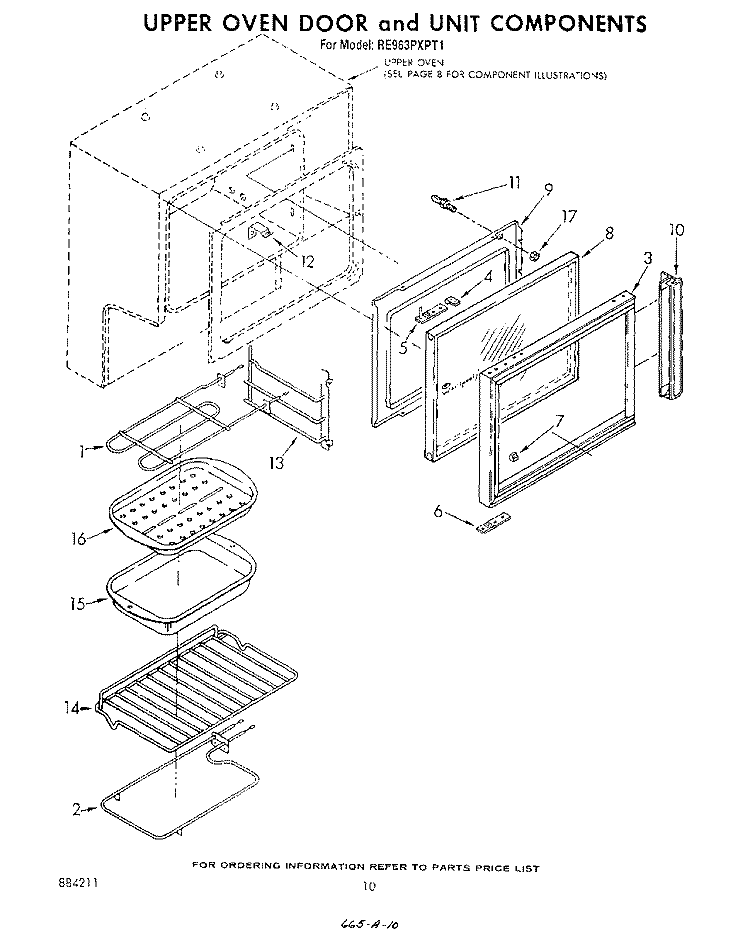 UPPER OVEN DOOR AND UNIT Diagram and Parts List for RE963PXPT1  Whirlpool Range