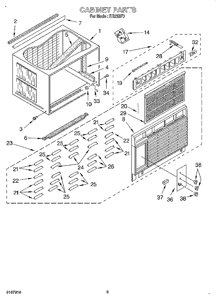 CABINET Diagram and Parts List for RE253F0  Whirlpool Air Conditioner