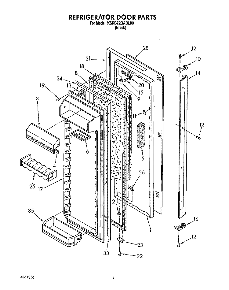 REFRIGERATOR DOOR Diagram and Parts List for KSRB22QABL00  KitchenAid Refrigerator