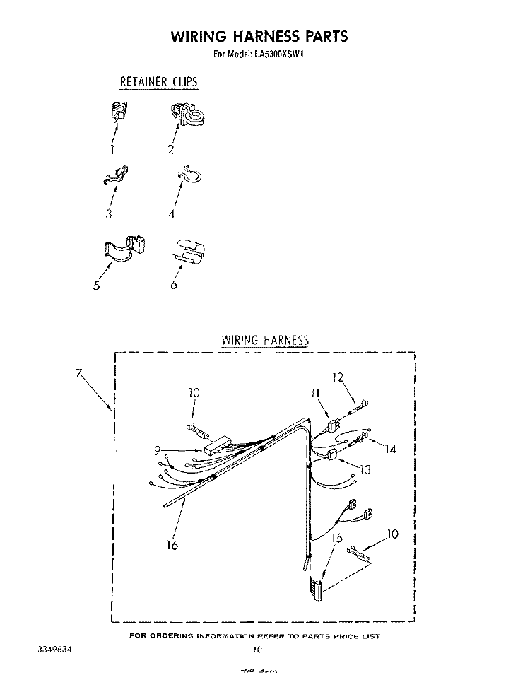 WIRING HARNESS Diagram and Parts List for LA5300XSW1  Whirlpool Washer