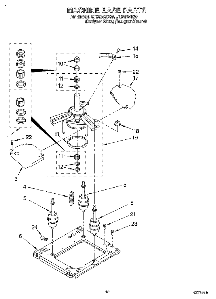MACHINE BASE Diagram and Parts List for LTE5243DQ0  Whirlpool Washer Dryer Combo