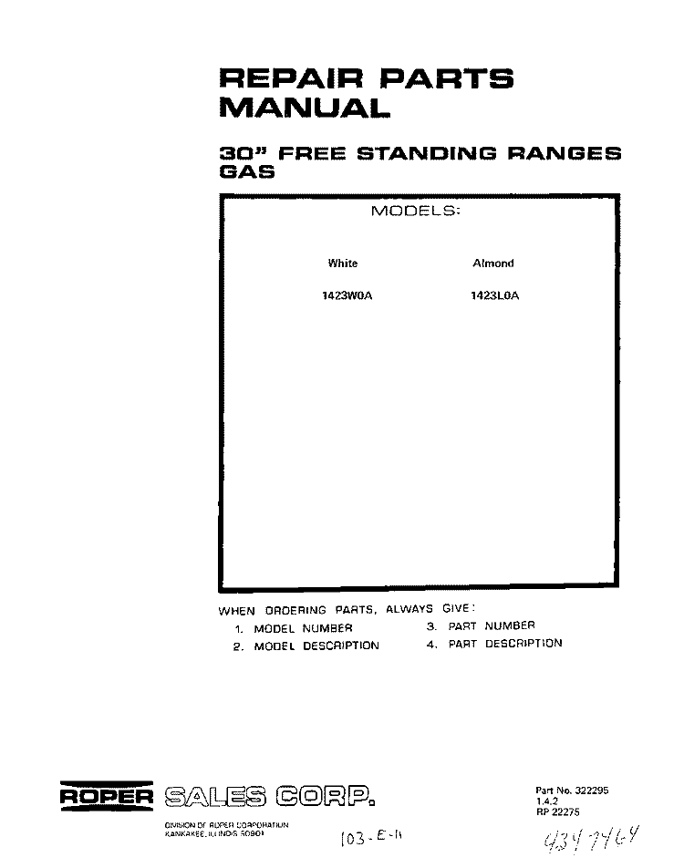 BACKGUARD AND MAIN TOP Diagram and Parts List for 1423^0A  Whirlpool Range