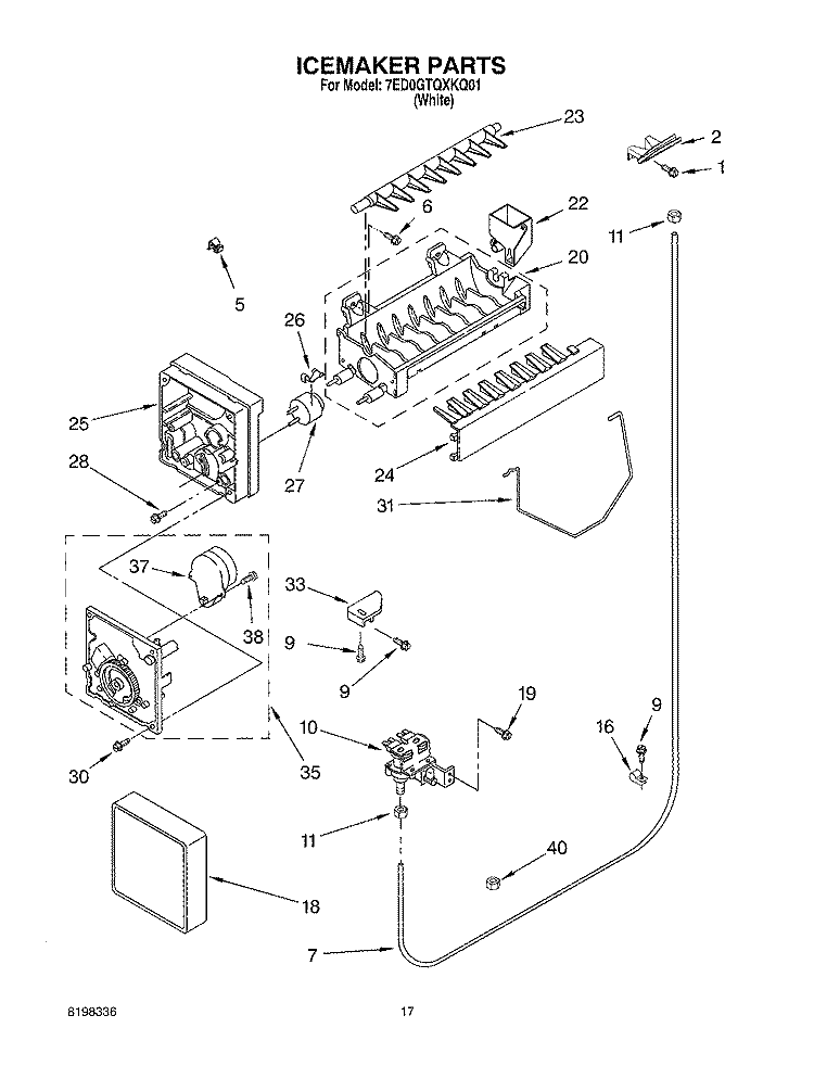 ICEMAKER Diagram and Parts List for 7ED0GTQXKQ01  Whirlpool Refrigerator