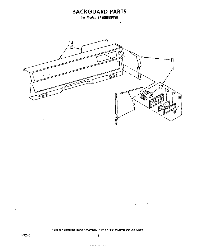BACK GUARD Diagram and Parts List for SF305ESPW0  Whirlpool Range