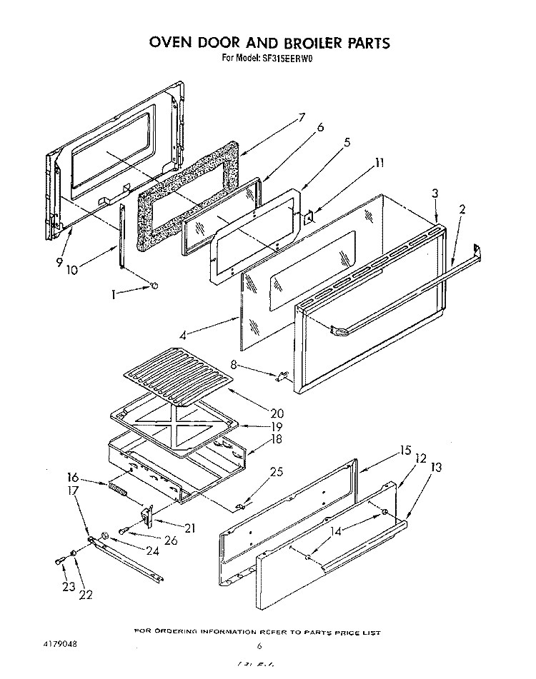 OVEN DOOR AND BROILER Diagram and Parts List for SF315EERW0  Whirlpool Range