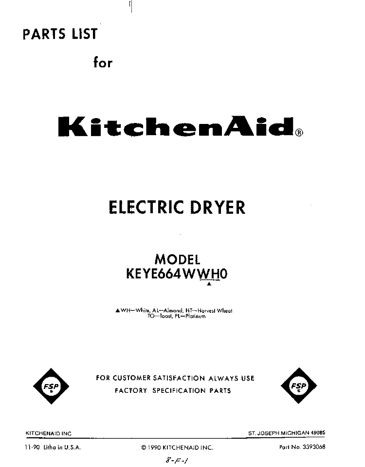 SECTION Diagram and Parts List for KEYE664WPL0  KitchenAid Dryer