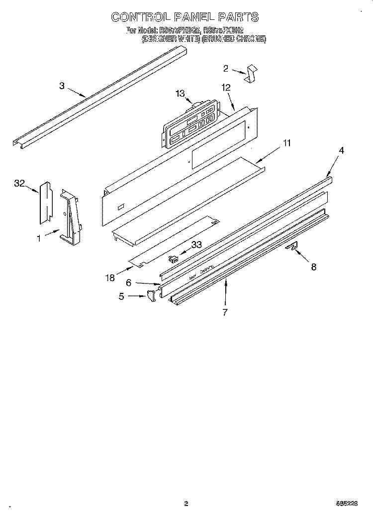 CONTROL PANEL Diagram and Parts List for RS675PXBQ2  Whirlpool Range