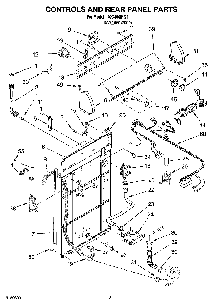 CONTROL AND REAR PANEL PARTS Diagram and Parts List for IAX4000RQ1  Inglis Washer
