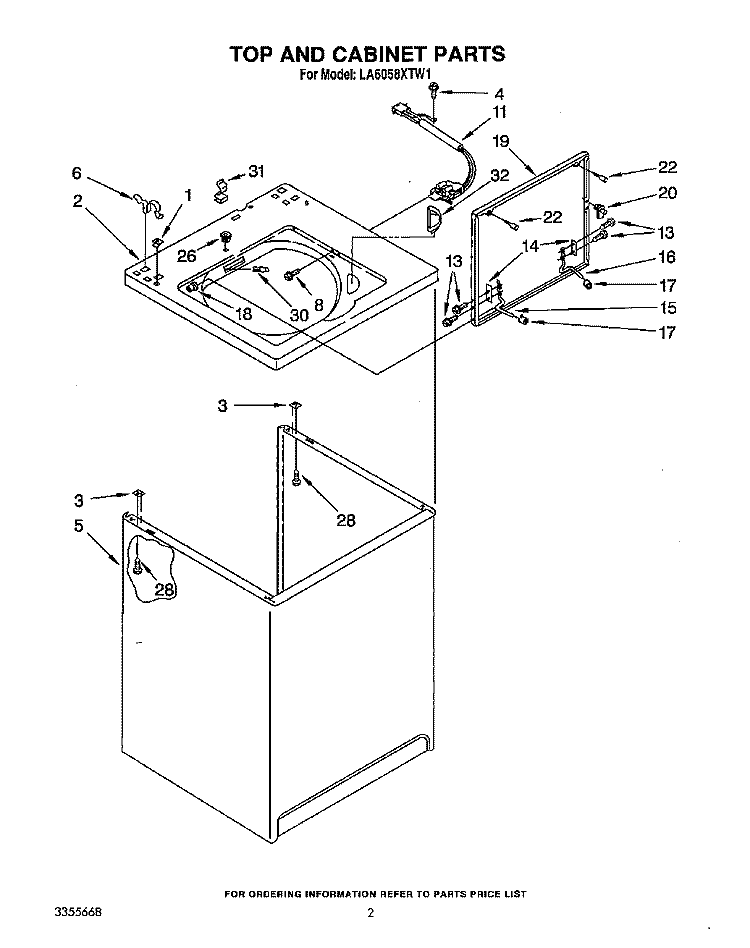 TOP AND CABINET, LIT/OPTIONAL Diagram and Parts List for LA6058XTN1  Whirlpool Washer