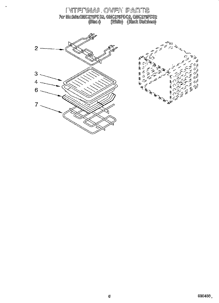 INTERNAL OVEN Diagram and Parts List for GMC275PDS2  Whirlpool Microwave Oven Combo