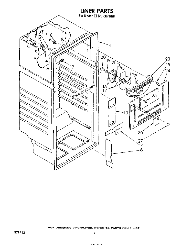 LINER Diagram and Parts List for ET14EPXRWR0  Whirlpool Refrigerator
