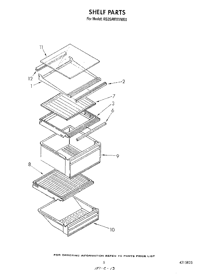 SHELF Diagram and Parts List for RS25AWXVW00  Roper Refrigerator