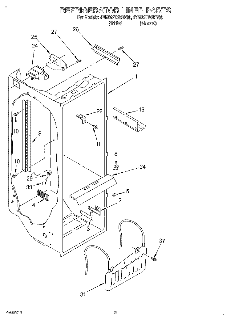 REFRIGERATOR LINER Diagram and Parts List for 4YED27DQFW00  Whirlpool Refrigerator