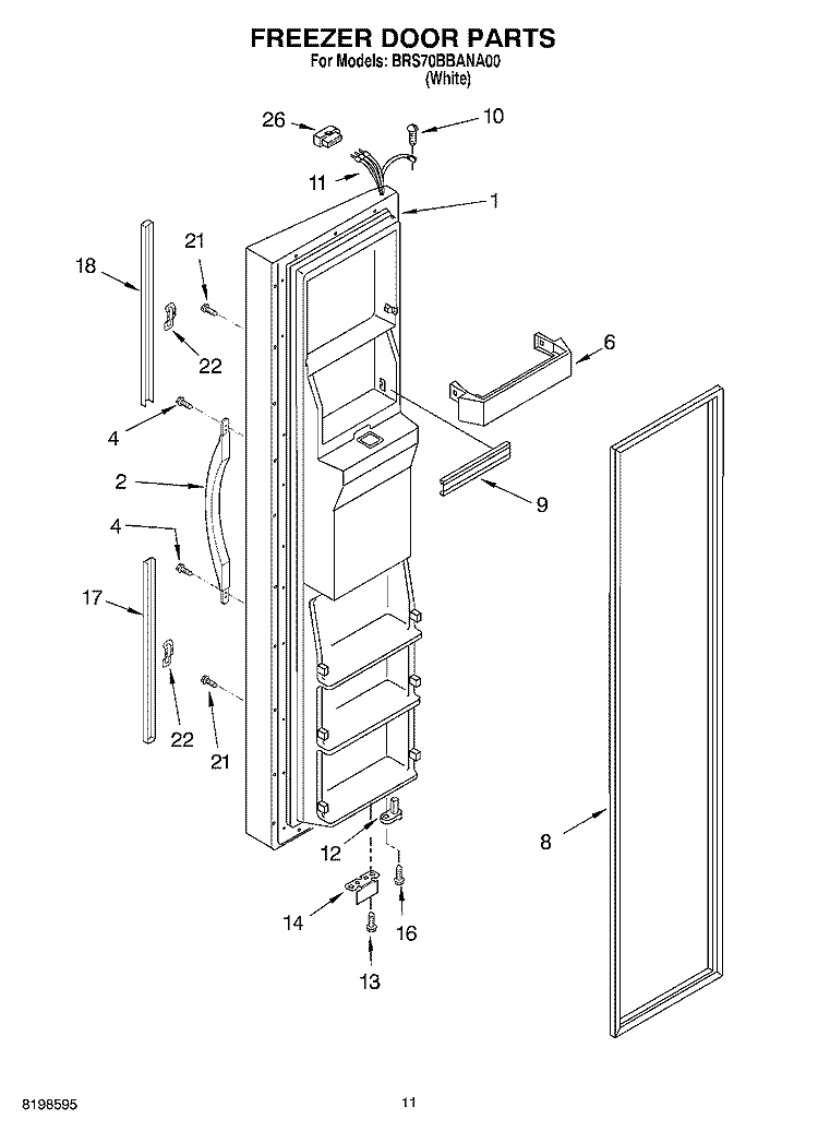 FREEZER DOOR PARTS Diagram and Parts List for BRS70BBANA00  Whirlpool Refrigerator