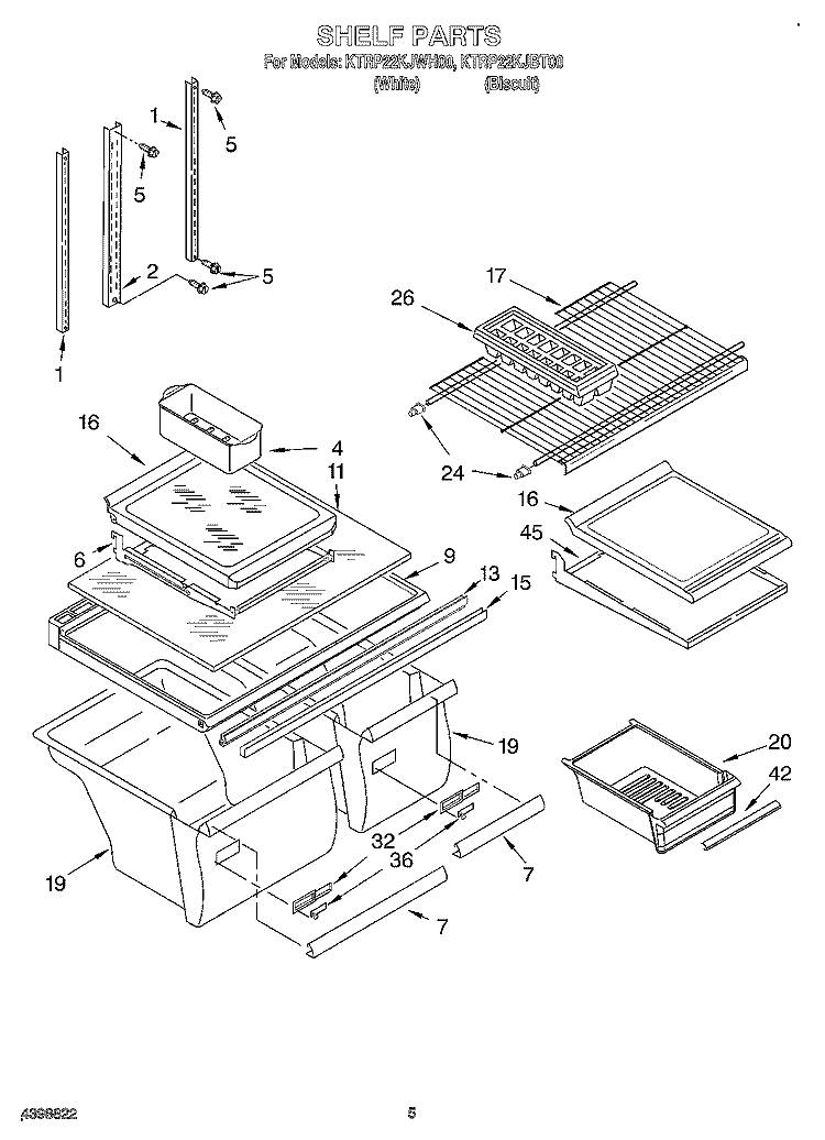 SHELF Diagram and Parts List for KTRP22KJBT00  KitchenAid Refrigerator