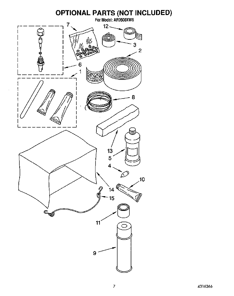 OPTIONAL Diagram and Parts List for AR0500XW6  Whirlpool Air Conditioner