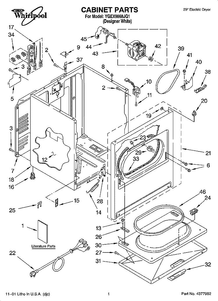 CABINET PARTS Diagram and Parts List for YGEX9868JQ1  Whirlpool Dryer