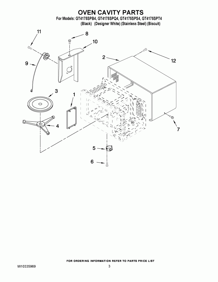 OVEN CAVITY PARTS Diagram and Parts List for GT4175SPS4  Whirlpool Microwave