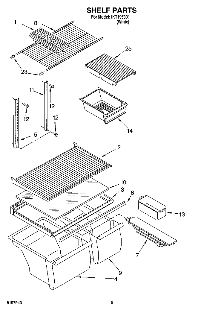 SHELF PARTS, OPTIONAL PARTS Diagram and Parts List for IKT195301  Inglis Refrigerator