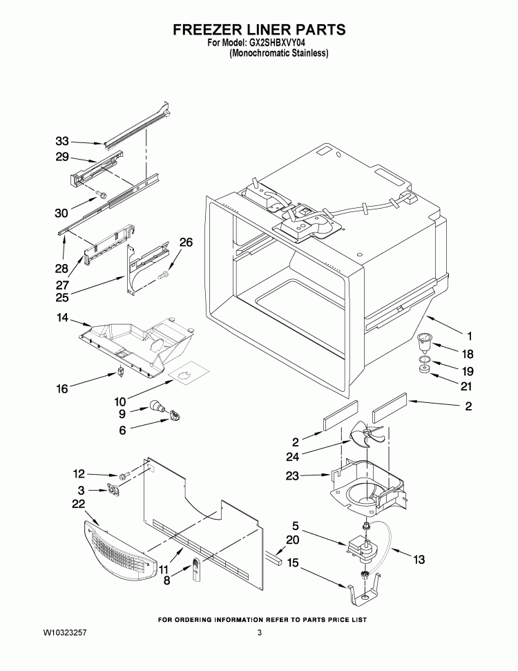 FREEZER LINER PARTS Diagram and Parts List for GX2SHBXVY04  Whirlpool Refrigerator