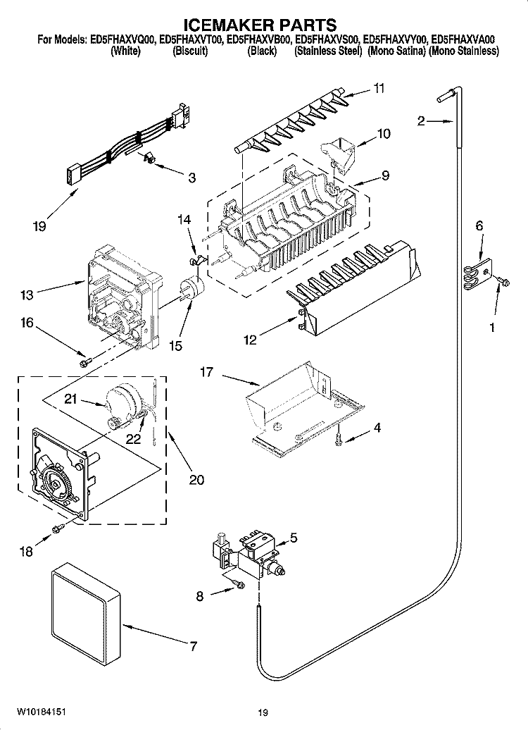 ICEMAKER PARTS Diagram and Parts List for ED5FHAXVB00  Whirlpool Refrigerator
