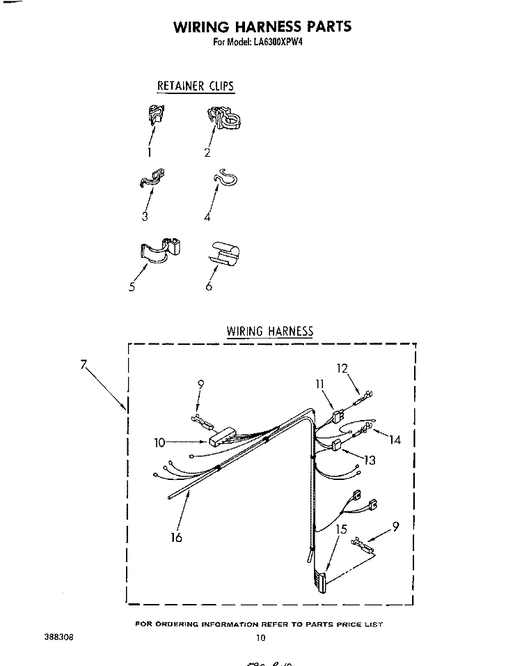 WIRING HARNESS Diagram and Parts List for LA6300XPW4  Whirlpool Washer