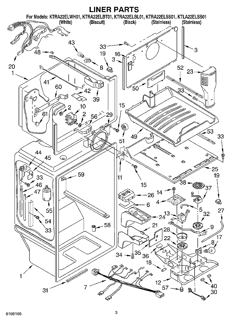 LINER Diagram and Parts List for KTRA22ELSS01  KitchenAid Refrigerator