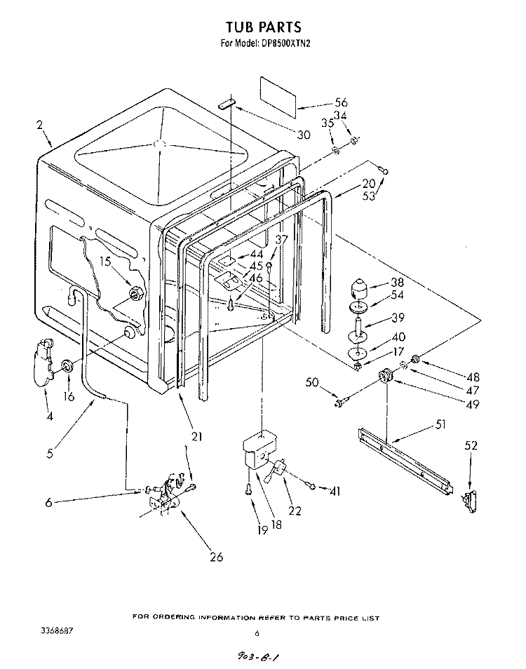 TUB , LITERATURE AND OPTIONAL Diagram and Parts List for DP8500XTN2  Whirlpool Dishwasher