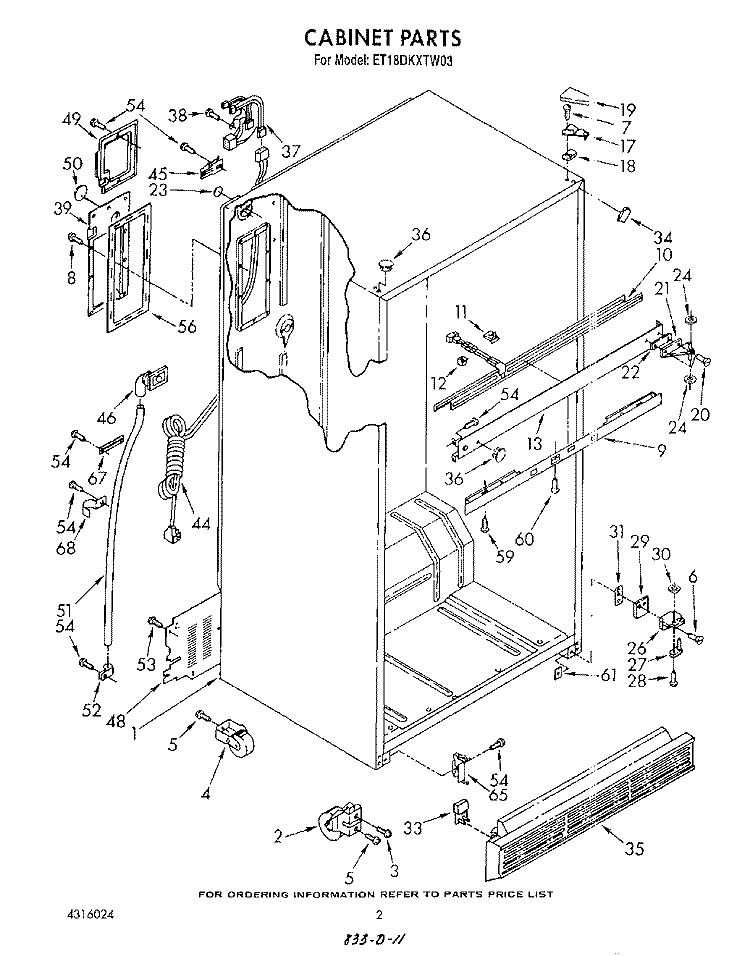 CABINET Diagram and Parts List for ET18DKXTF03  Whirlpool Refrigerator