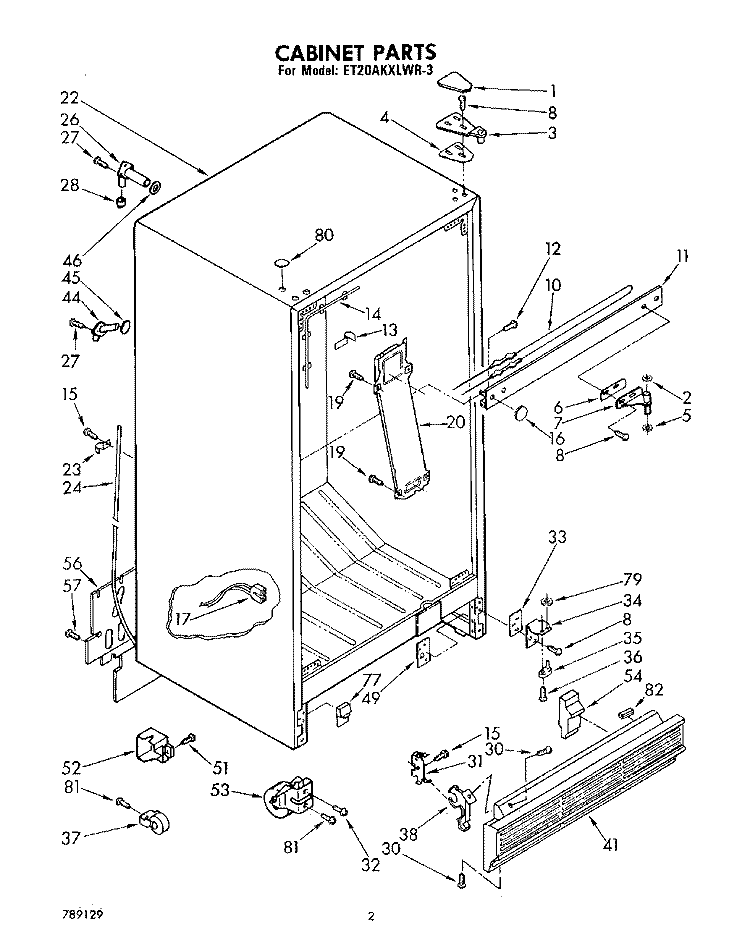 CABINET Diagram and Parts List for ET20AKXLWR3  Whirlpool Refrigerator