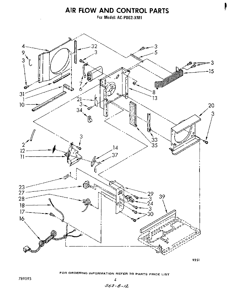 AIRFLOW AND CONTROL PARTS Diagram and Parts List for ACP062XM1  Whirlpool Air Conditioner