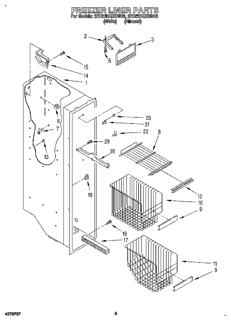 FREEZER LINER Diagram and Parts List for 3ED22DQXBW03  Whirlpool Refrigerator