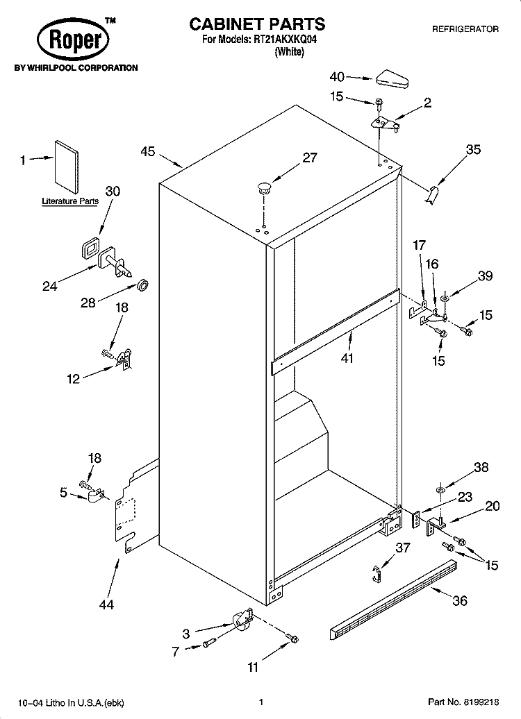 CABINET PARTS Diagram and Parts List for RT21AKXKQ04  Roper Refrigerator