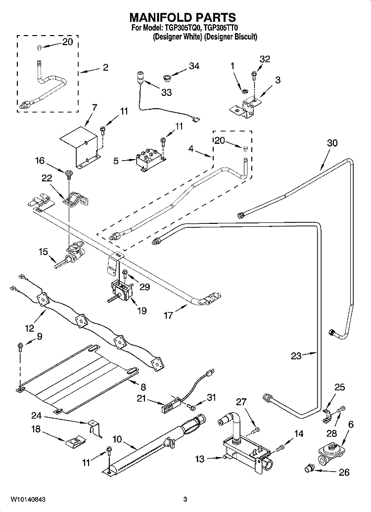 MANIFOLD PARTS Diagram and Parts List for TGP305TT0  Estate Range