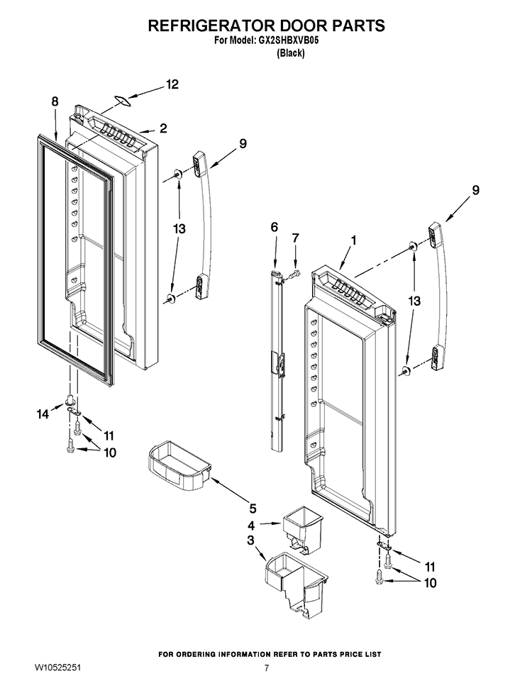 REFRIGERATOR DOOR PARTS Diagram and Parts List for GX2SHBXVB05  Whirlpool Refrigerator