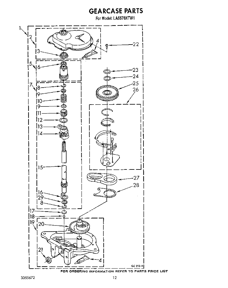 GEARCASE Diagram and Parts List for LA5578XTN1  Whirlpool Washer