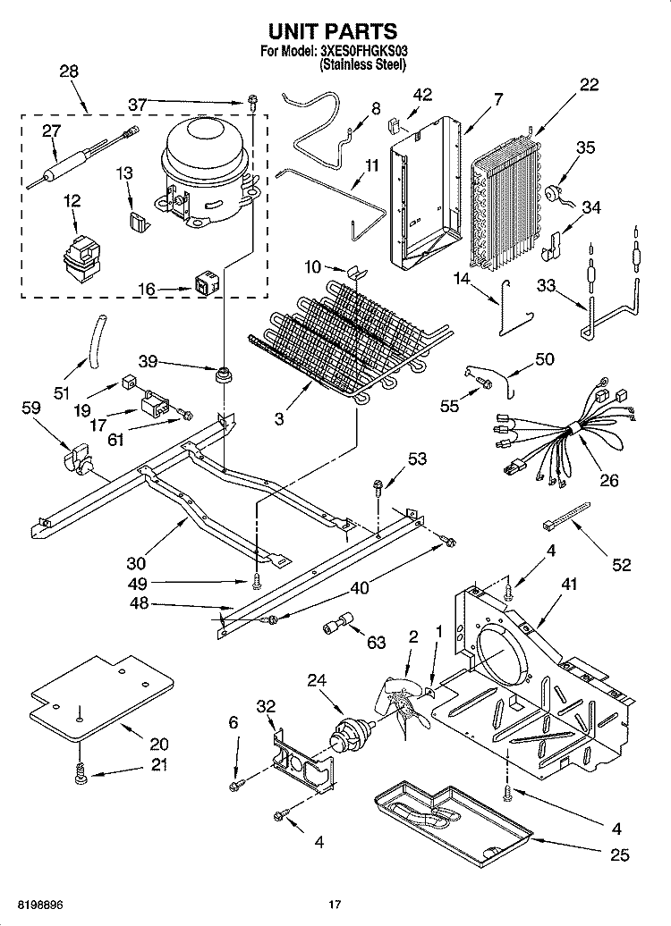 UNIT PARTS Diagram and Parts List for 3XES0FHGKS03  Whirlpool Refrigerator