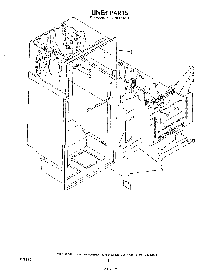 LINER Diagram and Parts List for ET18ZKXTN00  Whirlpool Refrigerator