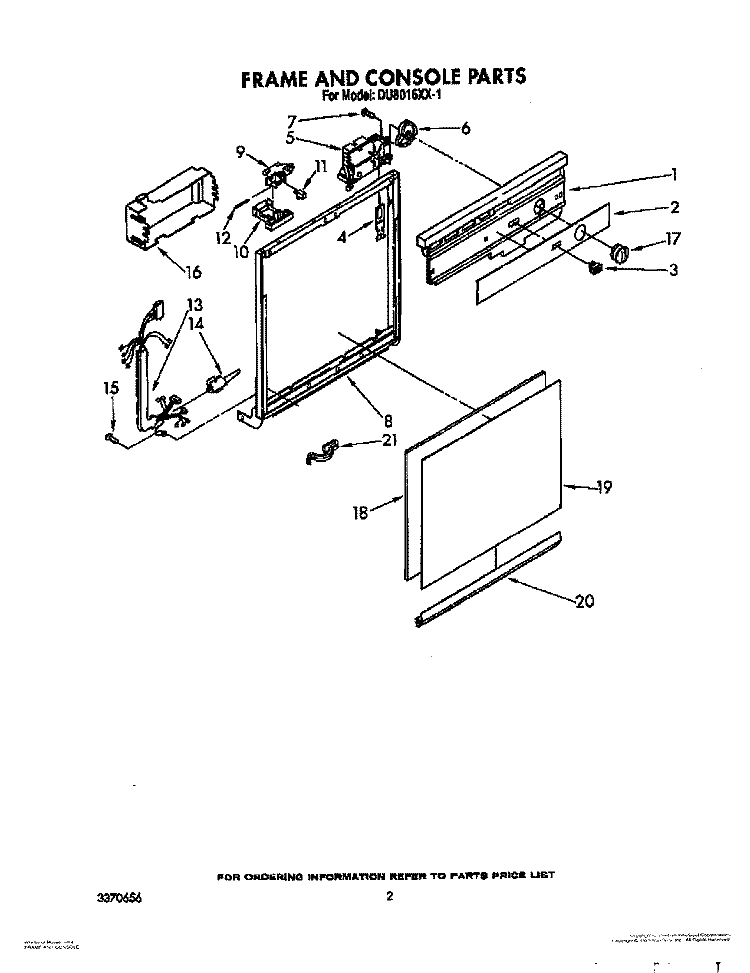 FRAME AND CONSOLE Diagram and Parts List for DU8016XX1  Whirlpool Dishwasher
