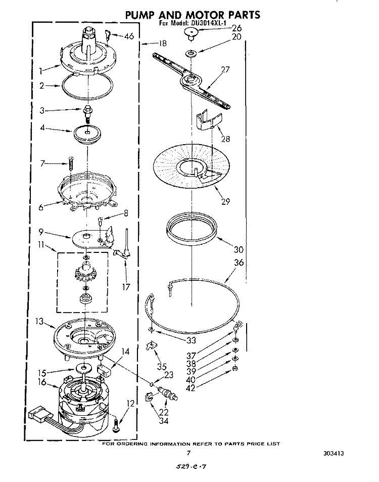 PUMP AND MOTOR Diagram and Parts List for DU3014XL1  Whirlpool Dishwasher