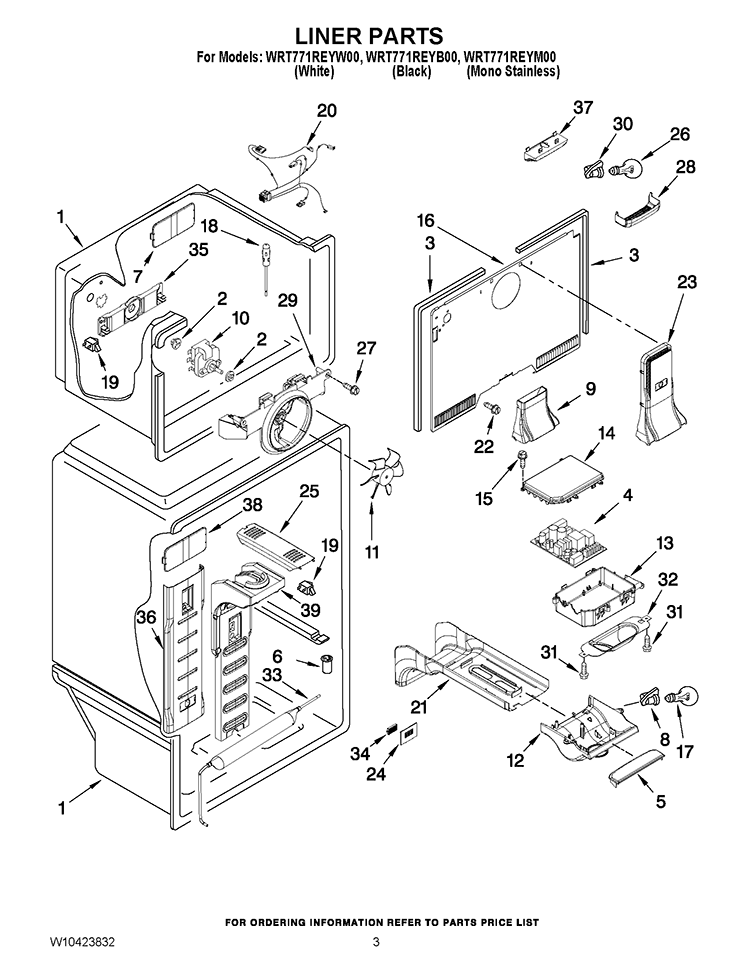 LINER PARTS Diagram and Parts List for WRT771REYB00  Whirlpool Refrigerator